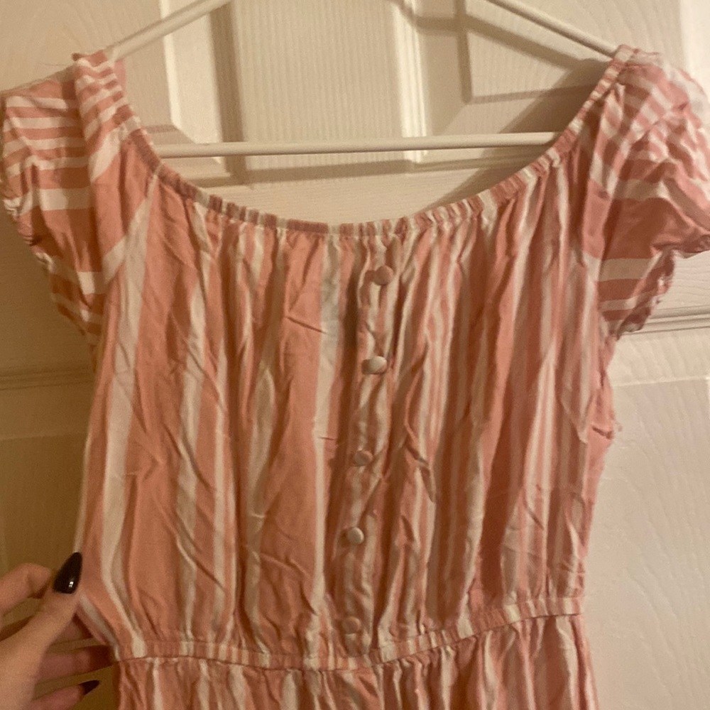 Pink and white pinstripe high-low dress